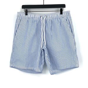 NWT J.CREW 8" Seersucker Swim Trunk Blue White L